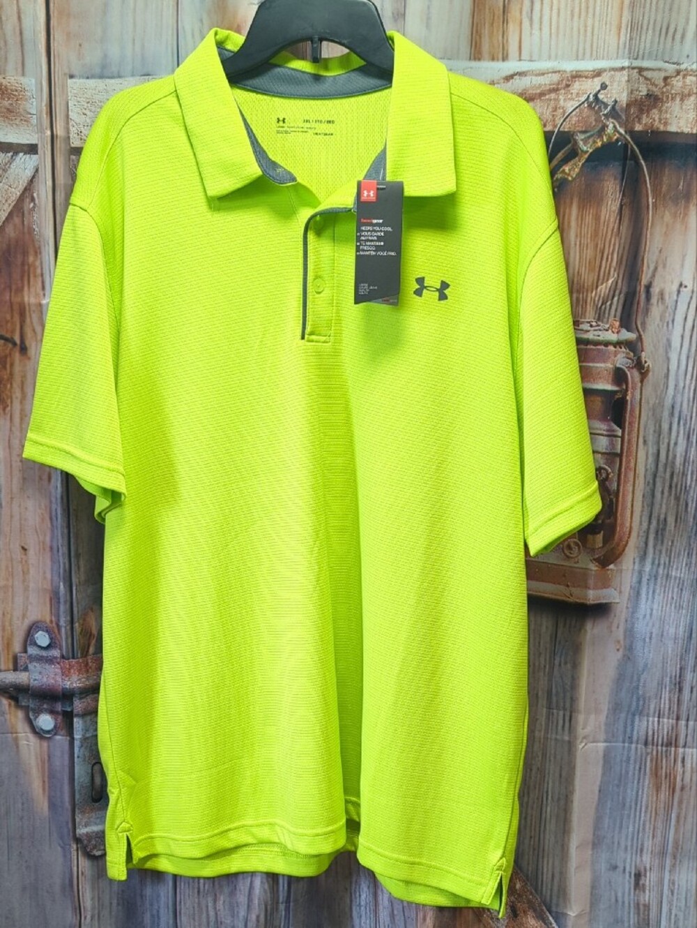 Under Armour Men’s Neon Yellow Performance Polo with Gray Trim Hi-vis